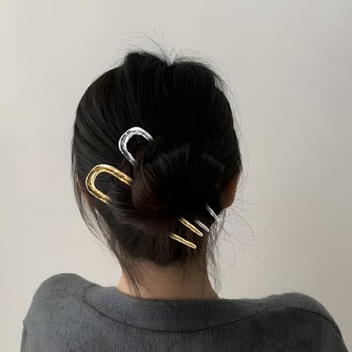 4 Pcs U Shaped, Metal French Twist Hair Pins, Hair Forks for Buns, Updo Accessories for Women & Girls and All Hair Types, Stylish Elegant