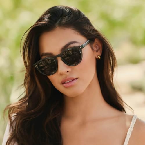 WearMe Pro Round Polarized Sunglasses for Women - Retro Classic UV400 Protection for Driving & Everyday Wear - color: Crystal Blue Frame / Smoke Lens