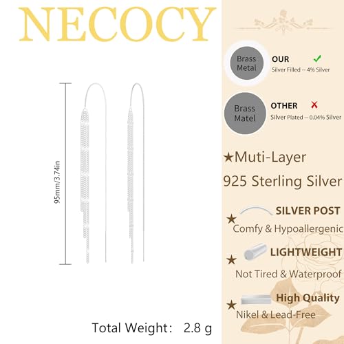 NECOCY Gold Dangle Earrings for Women Non Tarnish 14K Gold Plated Drop Wedding Hypallergenic Earring Dainty Long Hanging Chain CZ Pearl Threader Earrings Trendy Silver Plated Jewelry for Women - style: Silver&Style10
