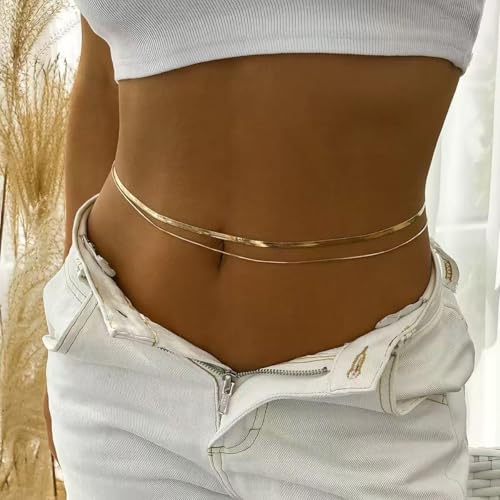 4Pcs Layered Gold Body Waist Chain Pearl Heart Waist Belly Stomach Belt Chain Beads Cuban Bikini Chains Simple Sexy Body Chains Jewelry for Women - size: 3