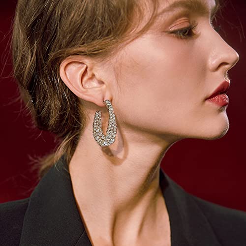 CEJUG Statement Earrings for Women Bohemian Large Dangle Drop Hoop Earring AB Rhinestone Crystal Sterling Silver Post Jewelry Gift - color: Clear Gold