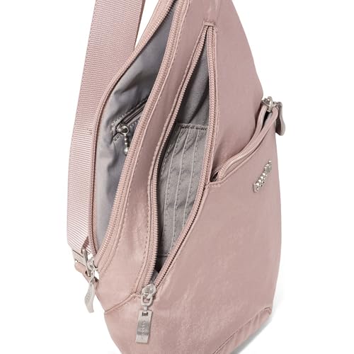 Baggallini Mini Sling - 12x7 Sling Crossbody Bag Backpack with Adjustable Shoulder Strap - color: Blush Shimmer