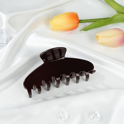 MAORULU Cute Claw Clip for Women – 4.3'' Large Acetate Hair Clips for Thick Thin Curly Long Hair, Durable Hair Clamps Non-slip Jaw Clip, Strong Hold, Stylish French Design (Chocolate) - color: Chocolate