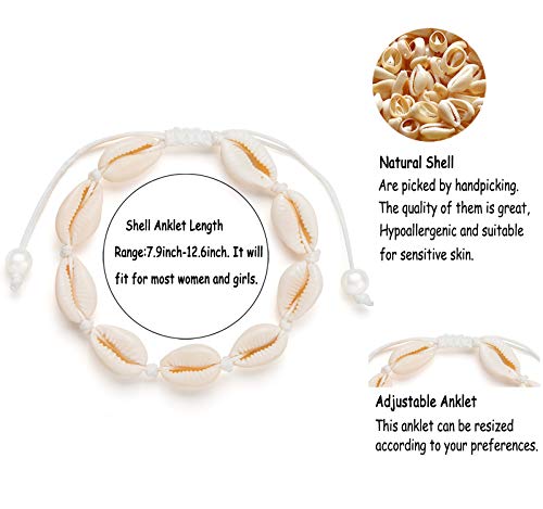 Fesciory Puka Shell Anklet for Women Summer Natural Cowrie Adjustable Ankle Bracelet, Handmade Boho Hawaiian Beach Seashell Jewelry - color: A4:Shell Anklet(Pearl)