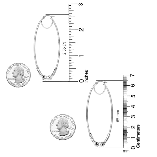 LeCalla 925 Sterling Silver Large Hoop Earrings | Lightweight Antique Bali Hoops | Two-Tone Bohemian Oxidized Balinese Earrings for Women - color: Oval BIG Bead-65mm