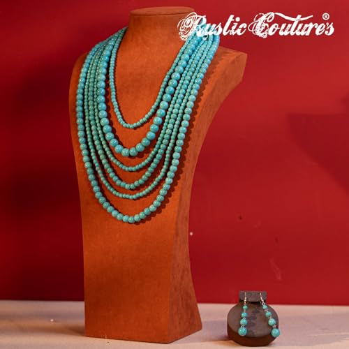 Montana West Rustic Couture's Western Jewelry Set for Women Cowgirl Vintage Western Necklace Earring - color: J-Turquoise