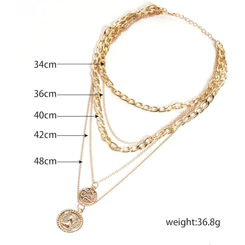 Gold Layered Necklace for Women Chunky Choker Coin Pendant Necklace Pirate Gold Jewelry Necklace 80s 90s