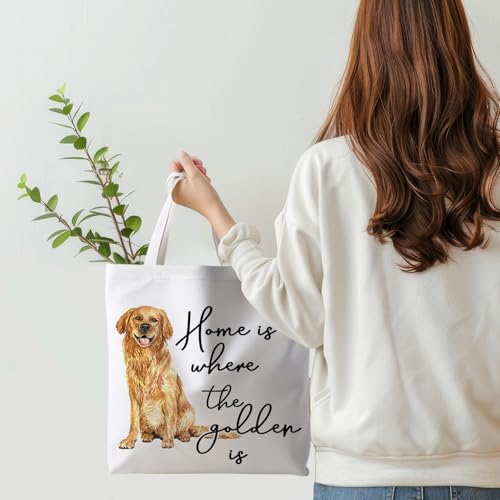 Preppy Animal Tote Bag, Pet Canvas Tote Bag, Reusable Grocery Shopping Shoulder Bags - color: Golden Retriever Dog