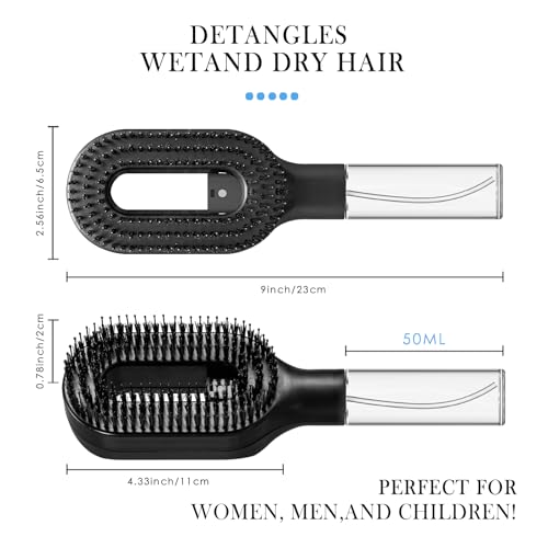 2-in-1 Manual Non-Electric Detangler Hair Brush with Built-In Mister Spray, Wet & Dry Detangling Brush for Curly, Wavy & Straight Hair, No-Tangle Anti-Frizz Brush，Reservoir 50ml.(Black) - color: Black