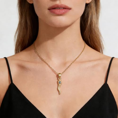 INFUSEU Italian Horn Necklace with Evil Eye for Women Protection Good Luck Gifts - color: Gold, style: Style B