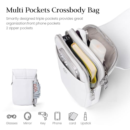 befen Genuine Leather Small Crossbody Bags for Women, Multi Pocket Cell Phone Crossbody Purse with RFID Blocking Card Slots - color: White