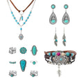 Western Jewelry Set for Women Bohemian Turquoise Layered Pendant Necklace Vintage Western Boho Turquoise Earring Leather Bracelet Ring Set Country Cowgirl Accessories Jewelry - style: 12 PCS Western Jewelry