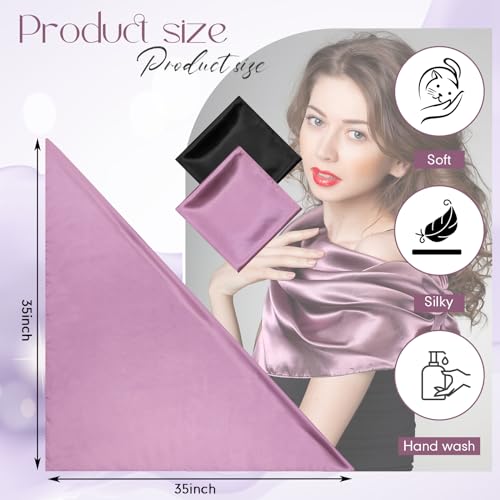 SATINIOR 35 Inch Silky Head Scarf 2 Pcs Large Square Neck Scarf Sleeping Hair Wrapping Satin Bandana for Women - color: Black, Light Purple, style: Classic