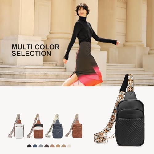 BOSTANTEN Sling Bag Quilted Crossbody Bags for Women Cross Body Purse Leather Fanny Pack with Adjustable Guitar Strap - color: A-black