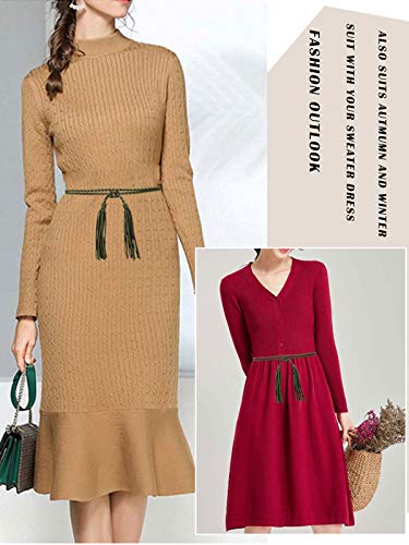 TeeYee Women Girls Braided Waist Tie Belt/Rope with Tassel Wrap Cloth Belts for Dress Pants - color: Dark Green, size: 63inch