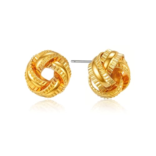 SEADAY 14K Gold Plated Hoop Stud Earrings for Women, Dainty Fashion Jewelry Accessories, Gifts for Women - color: Gold-Braided Knot