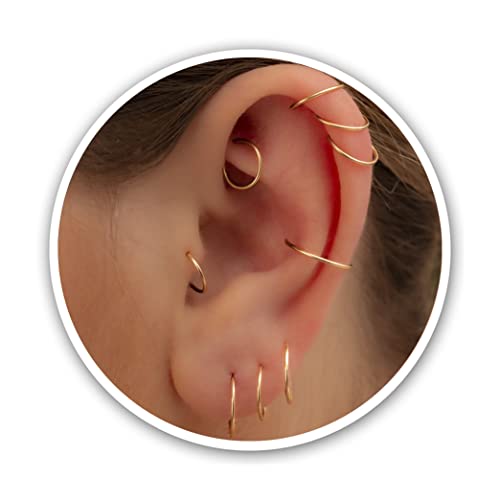 Gold Hoop Earrings Silver Hoop Earrings - Hoop Earrings For Women Two Pcs Of Thin Gold Filled Sterling Silver Hoops, Helix Hoop, Tragus Ring, Cartilage Hoop - color: Gold, style: 12mm 20 gauge / 1 pair