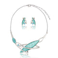 AMYJANE Vintage Statement Jewelry Set - Spring Leaf Flower Floral Plant Necklace Earring Set Crystal Rhinestone Fashion Costume Jewelry for Women Prom Party Unique Gift - style: ML Geometric Jewelry Set-Aquamarine