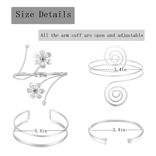 YVVLEE 4PCS Gold Silver Arm Cuff Jewelry for Women Upper Arm Cuff Bangle Band Armlet Adjustable Minimalist Coil Arm Armband Set - color: D