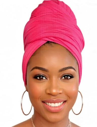 Head Wraps for Black Women, Breathable Headwrap Soft Long Hair Wraps Wide Headscarves for Locs Braids - color: Bright Pink