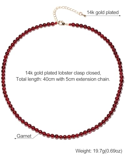 Simple Choker Necklace for Women Real Stone and Crystals Necklaces 4mm Beaded Choker Jewelry Meditation Gift for Women (16"+2") - style: Garnet