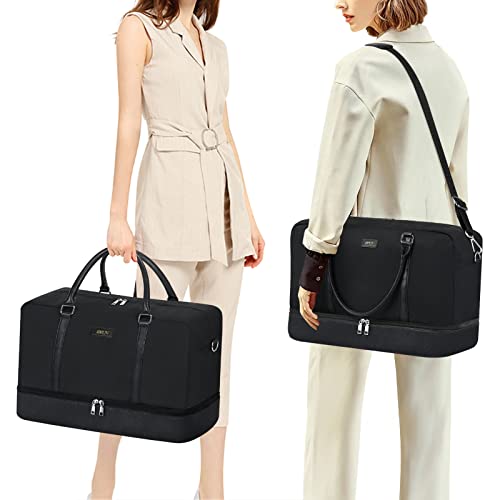 Weekender Bags for Women Overnight Bags with Shoe Compartment 21" Duffle Travel Bag for Traveling Weekend Gift 3pcs Set - color: A9-Nylon-Black