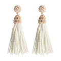 NLCAC Women's Beaded tassel earrings Long Fringe Drop Earrings Dangle 6 Colors - color: pearl