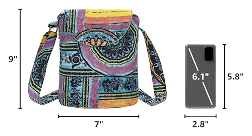 OPQRSTU Women's Retro Small Size Canvas Shoulder Bag Hippie Boho Crossbody Handbag - color: Green-purple