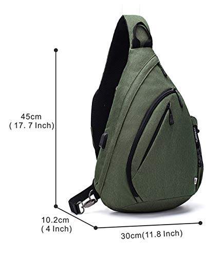 TurnWay Water-Proof Sling bag/Crossbody Backpack/Shoulder Bag with USB Charging Port for Travel, Hiking, Cycling, Camping - color: Green