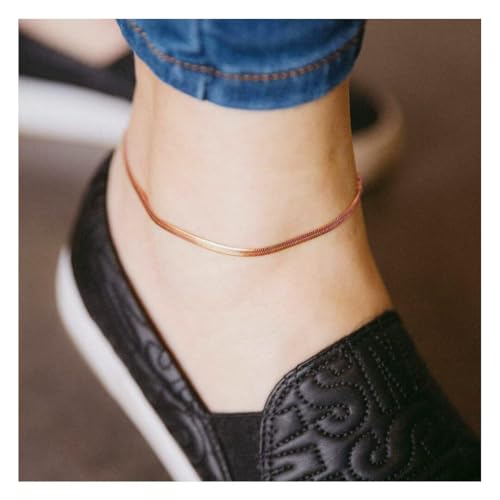 ChainsHouse Ankle Bracelets for Women, Stainless Steel Chain Anklets Waterproof, Women Summer Beach Jewelry Gift, Come with Box - color: 10. 5mm-Herringbone-Rose Gold