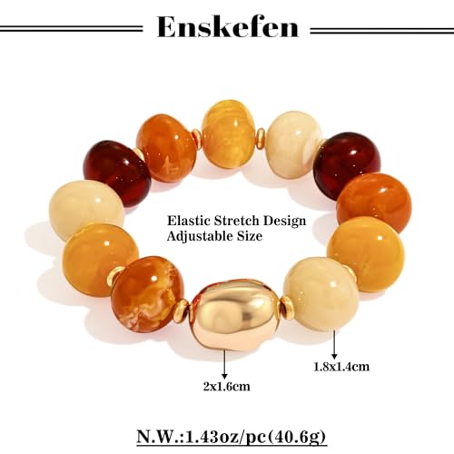 Multicolor Chunky Beaded Bracelet for Women Bold Acrylic Resin Stretch Bracelet Summer Beach Statement Bracelets Trendy Elastic Bangle Jewelry - color: Chunky bead bracelet-multi brown