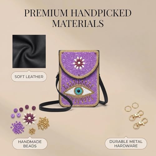 Small Crossbody Bags for Women Designer Cell Phone Bag Boho Shoulder Wallet Purse - color: Purple
