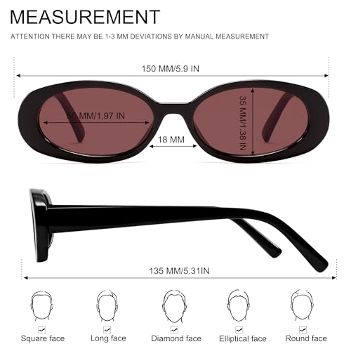 VANLINKER Polarized Retro Oval Sunglasses for Women and Men Small 90s Style VL9580 - color: C20 Black Frame/Red Lens