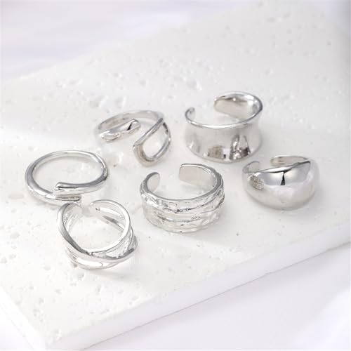Knuckle Rings Set for Women, Chunky Stackable Joint Finger Statement Rings Vintage Adjustable Hollow Carved Midi Ring Pack Punk Aesthetic - style: A-6Pcs