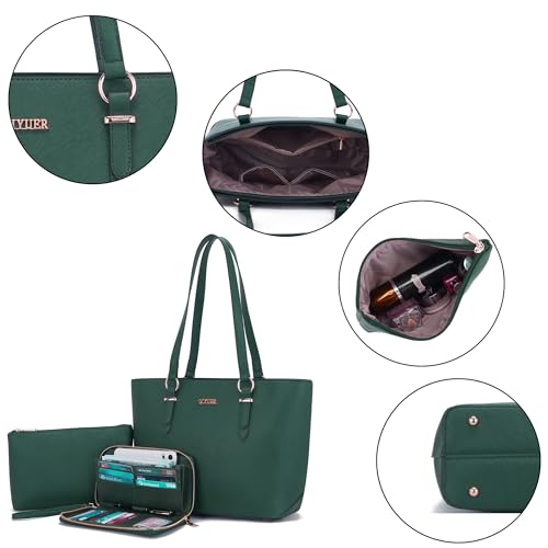 Purses And Wallets Set For Women Work Tote Satchel Handbags Shoulder Bag Top Handle Totes Purse With Matching Wallet - color: A51-3pcs/Set Darkgreen
