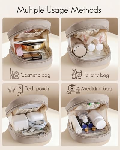 VLANDO Mini Makeup Bag, Small Makeup Bag for Purse with Slip-in Pockets, Portable Travel Toiletry Bag with Zipper, Waterproof Travel Essentials for Women - Toffee - color: Toffee