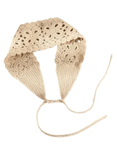 OYOANGLE Women's Boho Crochet Knit Hair Band Vintage Head Wrap Hair Bandanas Head Kerchief Beige One-Size - color: Beige