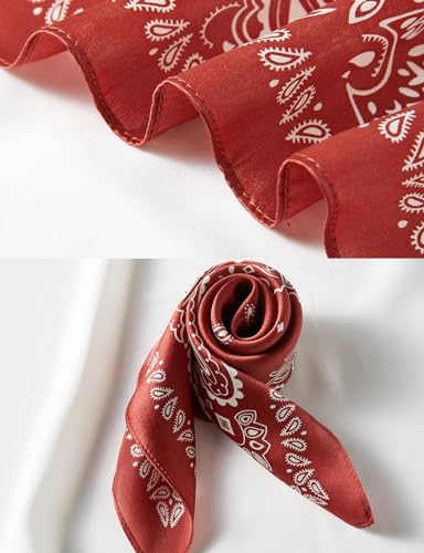 100% Mulberry Silk Neck Scarf 21''x21'' Small Square Hair Scarf for Women Men Lightweight Bandana Envelope Package - color: Cashew- Red