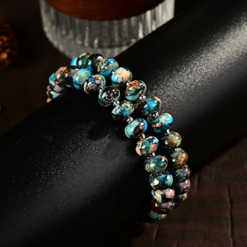 468Handmade Adjustable Natural Gemstone Crystal Bracelet Healing Power Energy Inspirational Gifts with Card for Unisex - color: 11-Imperial Jasper (Auspicious), size: 5x8mm