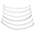 Besteel Ankle Bracelets for Women Waterproof - 14K Gold Plated Non Tarnish Layered Cuban Link Chain Rope Figaro Herringbone Anklets Set Plus Size Anklet Summer Foot Jewelry Gift Adjustable 8-12 Inch - style: 6 Pcs Silver Tennis-8.5+2.5 Inch