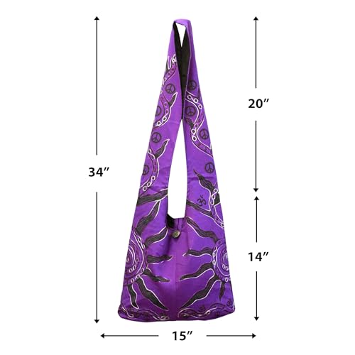 Mandala Crafts Hippie Bag, Large Boho Hobo Purse for Women, Crossbody Shoulder Sling Bags for Indie Style Bohemian Accessory - style: Purple Sun