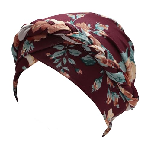 ZLYC Chemo Headwear for Women Pre Tied Turban Headwear Lightweight Beanie Hat - color: Braid Floral Burgundy