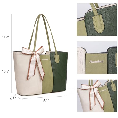 Montana West Tote Bags for Women Top Handle Satchel Purses - color: Beige With Green