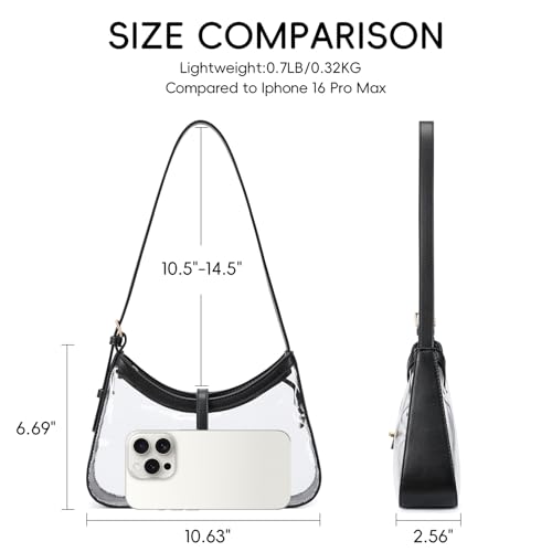 CLUCI Clear Bag for Stadium Events, Clear Purses for Women, Shoulder Bag Hobo Handbag with Adjustable Strap - color: B-transparent With Black-small