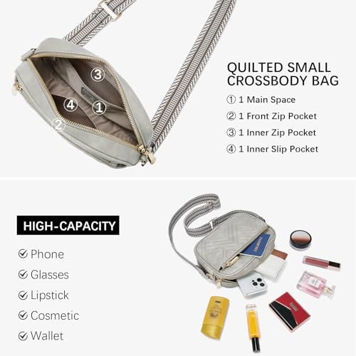 BOSTANTEN Quilted Crossbody Bags for Women Vegan Leather Purses Shoulder Handbags with Wide Strap - color: G02-grey
