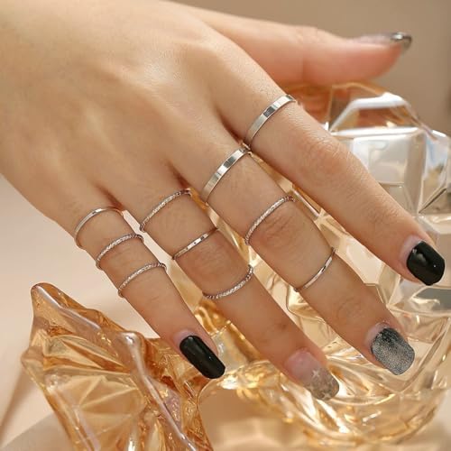 Simple Knuckle Rings Set for Women,Vintage Stackable Joint Finger Midi Rings Dainty Cute Rings Pack Festival Jewelry - color: Silver