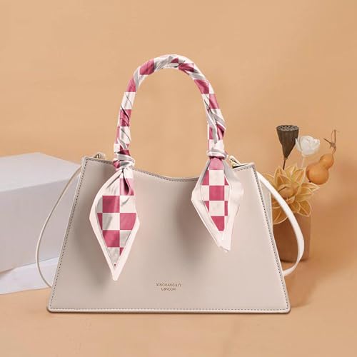 Hair Head Scarf Silk Feeling Long Satin Neck Satin Scarves for Handbag Cute Aesthetic Decoration Women Girls 59 * 6.7” - color: Y7-pink Check