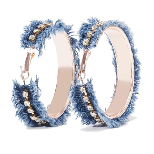 Coiris Bohemian Statement Dangle Earrings for Women Denim Leather Shells Pearl Polygonal Leaf Circle Drop Earrings for Women - style: Rhinestone-A