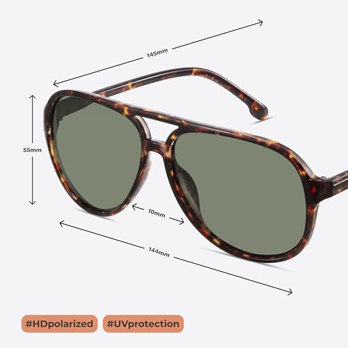 livho Trendy Polarized Aviator Sunglasses Women Men, Retro Sun Glasses for Women Men 2025, Oversized UV Protection Shades - color: Brown Tortoise/Green