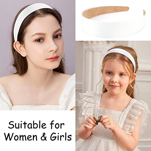 Wecoe 10 Pack White Headband 1 Inch Wide Satin Headbands Women Non Slip Fashion Plain Head Bands Solid Hair Bands DIY Holiday Hair Accessories for Women Girls Diademas Para Mujer - color: White